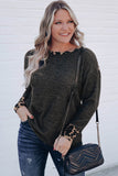 Black Leopard Contrast Trim Knit Top