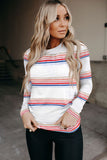 Stripe Print Crew Neck Long Sleeve Top