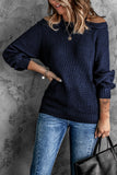 Blue Cool Breeze Cotton Cold Shoulder Sweater