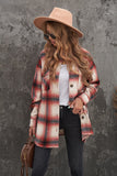 Turn down Neck Plaid Pocket Button Closure Coat