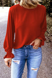 Crew Neck Ruffle Bubble Sleeve Top