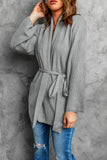 Robe Style Rib Knit Pocketed Cardigan with Belt