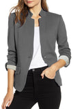 Notch Collar Long Sleeve Shoulder Pad Blazer