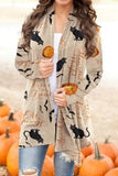 Khaki Open-front Print Halloween Knitted Cardigan