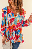 color Paint Print Ruffled Detail Loose Blouse