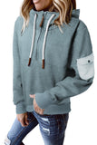 Half Zip Colorblock Pocket Patchwork Long Sleeve Hoodie