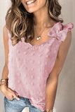 Swiss Dot Woven Sleeveless Top With Ruffled Straps