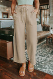 Drawstring Waist Crinkled Wide Leg Pants