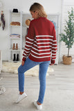 Striped Turtleneck Long Sleeve Sweater with Buttons