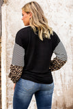 Fall Pumpkin Graphic Leopard Striped Sleeve Top