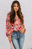 Floral Pleated Balloon Sleeve Blouse