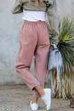 Beige Drawstring Pocketed Straight Leg Denim Pants