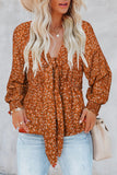 Floral Print Front Tie Ruffled Long Sleeve Blouse