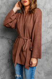 Robe Style Rib Knit Pocketed Cardigan with Belt