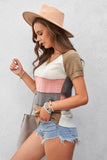 Stripe Print Knitted V Neck Top