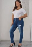 Plus Size High Rise Buttons Distressed Ankle Skinny Jeans