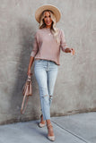 Crew Neck Ribbed Trim Waffle Knit Top