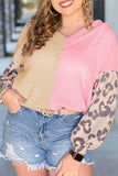 Plus Size Leopard Sleeve Color Block Waffle Knit Top