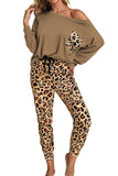 Casual Long Sleeve Leopard Pants Loungewear Set