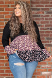 Floral Pattern Color Block Plus Size Pullover Top