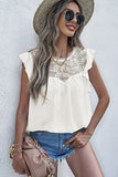 Floral Lace Yoke Pleated Flowy Top