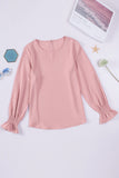 Crew Neck Ruffle Bubble Sleeve Top