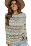 Wavy Stripe Scalloped Edge Pointelle Knit Sweater