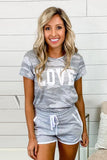 Camo Letter Print T Shirt And Shorts Set