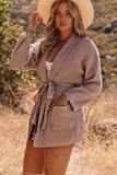 Robe Style Rib Knit Pocketed Cardigan with Belt