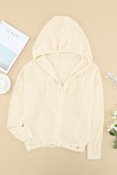 Zipper V-neck Dropped Sleeve Hooded Solid Sweater