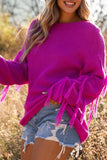 Drop Shoulder Tassel Pullover Sweater