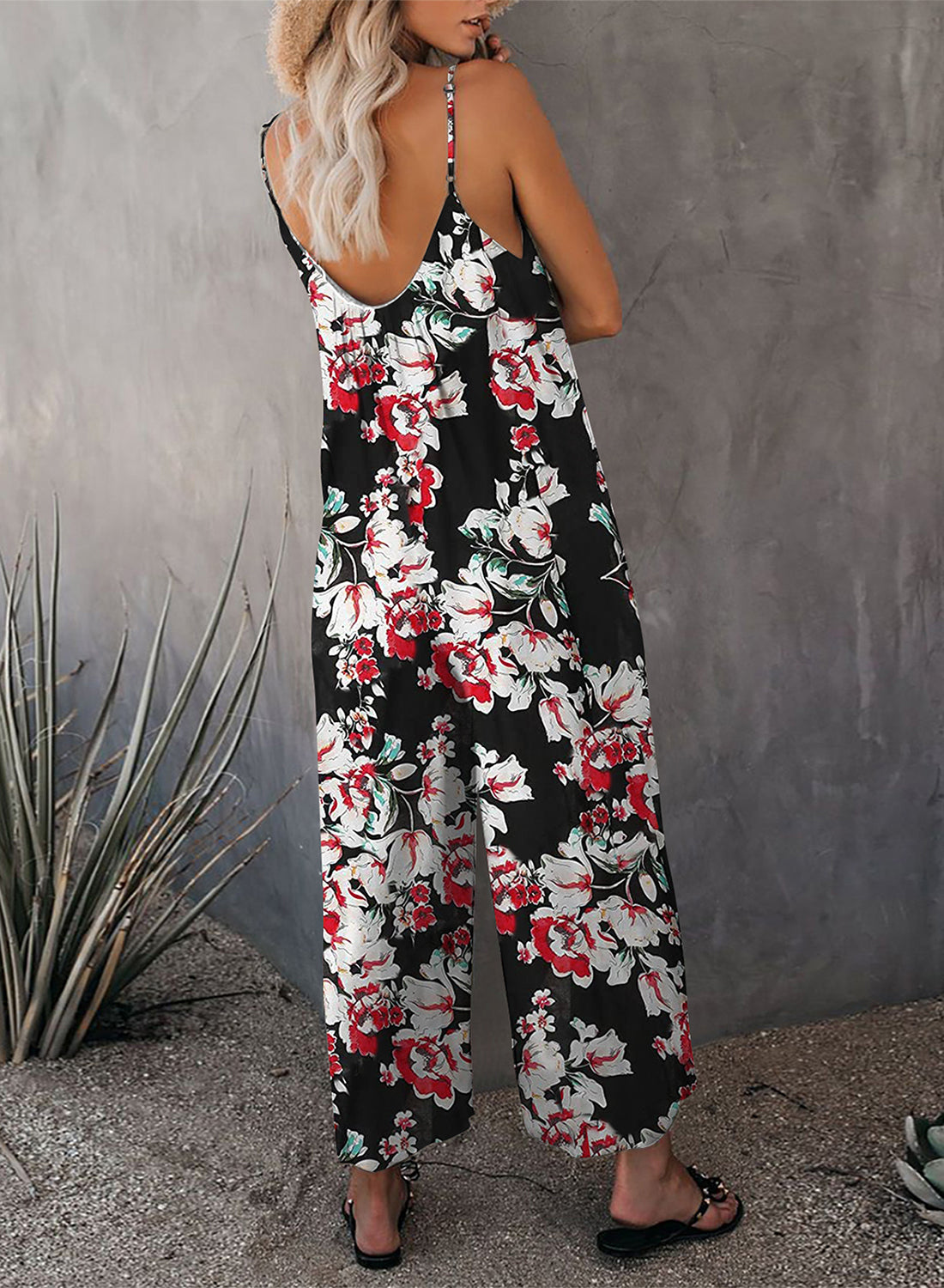 Palm Leaves Print Spaghetti Strap Wide Leg jumpsuit – ALELLY