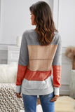 Multi-color Knitted Color Block Long Sleeve Crew Neck Sweater