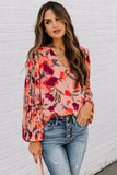 Floral Pleated Balloon Sleeve Blouse