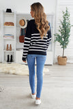 Striped Turtleneck Long Sleeve Sweater with Buttons