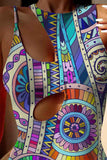 Boho Tribal Print Cut-out One-piece Swimsuit