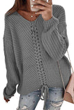 V-neck Lace Up Knitted Sweater