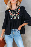 Bohemian Floral Embroidered Ruffled Babydoll Top