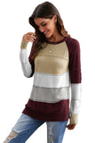 Multi-color Knitted Color Block Long Sleeve Crew Neck Sweater