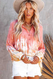 Tie Dye Print Lace-up Buttoned Henley Top