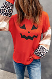 V Neck Leopard Stripe Splice Lantern Sleeve Top