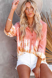 Tie Dye Print Lace-up Buttoned Henley Top