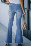 color Distressed Bell Bottom Denim Pants