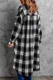 Black Plaid Print Buttoned Pocketed Long Sleeve Long Coat