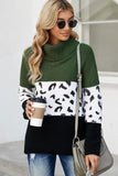 Turtleneck Splicing Chunky Knit Pullover Sweater