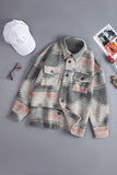 Distressed Aztec Print Lapel Long Sleeve Button Shirt Jacket