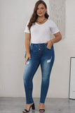 Plus Size High Rise Buttons Distressed Ankle Skinny Jeans