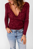 Lace Contrast Deep V Neck Slim Top