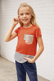 Sequins Pocket Splicing Stripes Girls’ T-shirt