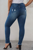 Plus Size High Rise Buttons Distressed Ankle Skinny Jeans